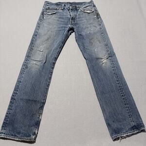 Levi's 501 Jeans Men's Blue Denim Distressed Mid Rise Straight Button Fly 31x32